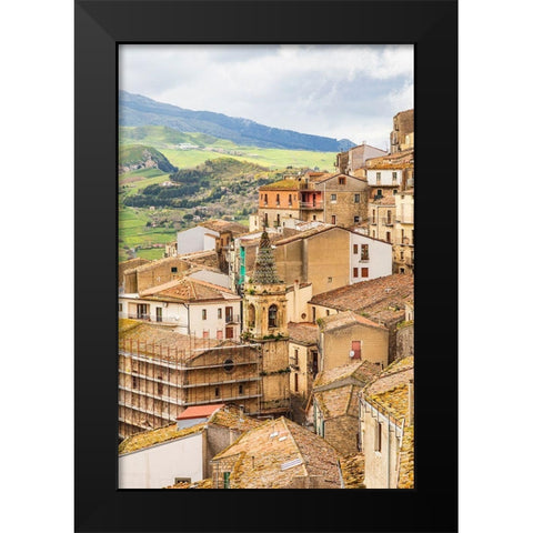 Palermo Province-Gangi View of the town of Gangi in the mountains of Sicily Black Modern Wood Framed Art Print by Wilson, Emily