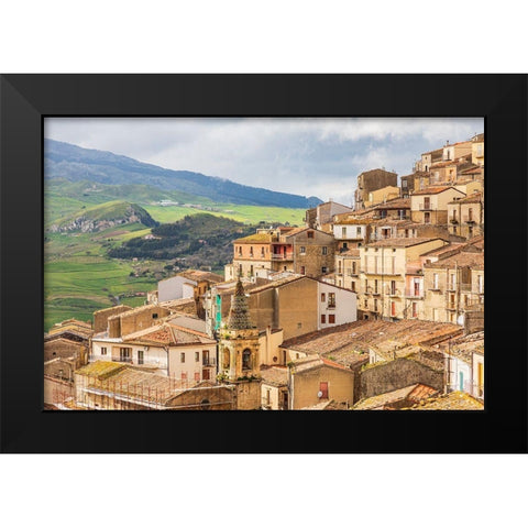 Palermo Province-Gangi View of the town of Gangi in the mountains of Sicily Black Modern Wood Framed Art Print by Wilson, Emily