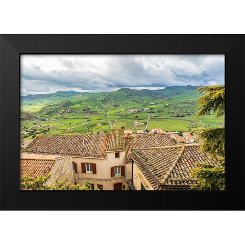 Palermo Province-Gangi Territorial town view of the countryside around Gangi in the mountains Black Modern Wood Framed Art Print by Wilson, Emily