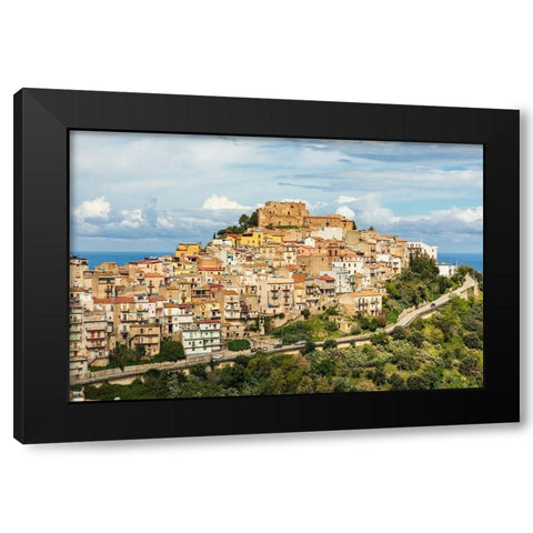 Messina Province-Caronia The medieval hilltop town Caronia-built around a Norman castle Black Modern Wood Framed Art Print by Wilson, Emily