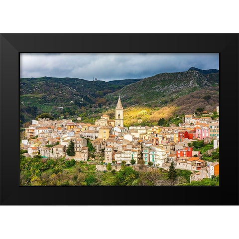 Messina Province-Novara di Sicilia The medieval hill town of Novara di Sicilia Black Modern Wood Framed Art Print by Wilson, Emily