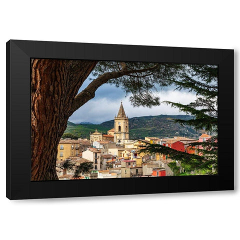 Messina Province-Novara di Sicilia The medieval hill town of Novara di Sicilia Black Modern Wood Framed Art Print by Wilson, Emily