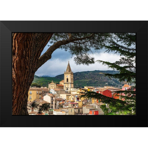 Messina Province-Novara di Sicilia The medieval hill town of Novara di Sicilia Black Modern Wood Framed Art Print by Wilson, Emily