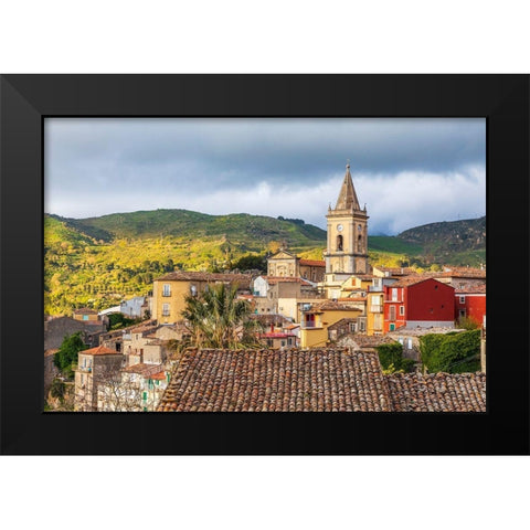 Messina Province-Novara di Sicilia The medieval hill town of Novara di Sicilia Black Modern Wood Framed Art Print by Wilson, Emily
