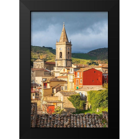 Messina Province-Novara di Sicilia The medieval hill town of Novara di Sicilia Black Modern Wood Framed Art Print by Wilson, Emily