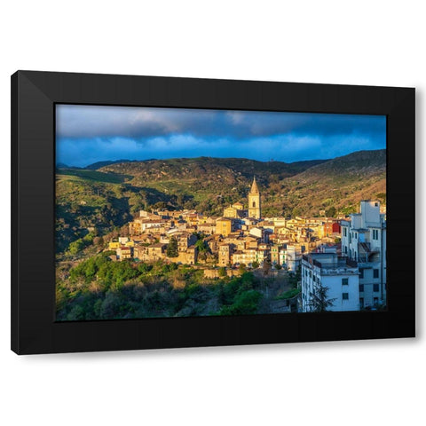 Messina Province-Novara di Sicilia The medieval hill town of Novara di Sicilia at sunset Black Modern Wood Framed Art Print with Double Matting by Wilson, Emily