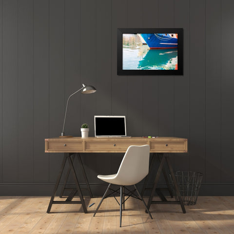 Agrigento Province-Sciacca Reflection of a fishing boat in the harbor Black Modern Wood Framed Art Print by Wilson, Emily