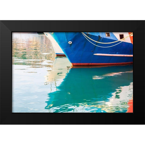 Agrigento Province-Sciacca Reflection of a fishing boat in the harbor Black Modern Wood Framed Art Print by Wilson, Emily