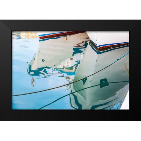 Agrigento Province-Sciacca Reflection of fishing boats in the harbor of Sciacca Black Modern Wood Framed Art Print by Wilson, Emily