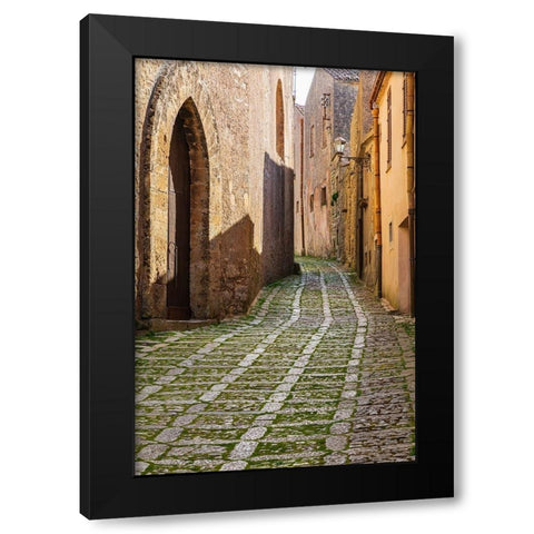 Trapani Province-Erice A narrow cobblestone street in the ancient hill town of Erice Black Modern Wood Framed Art Print with Double Matting by Wilson, Emily
