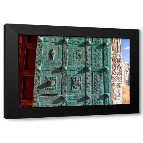 Italy-Apulia-Trani-Trani San Nicola Pellegrino cathedral Intricately carved door Black Modern Wood Framed Art Print with Double Matting by Wilson, Emily