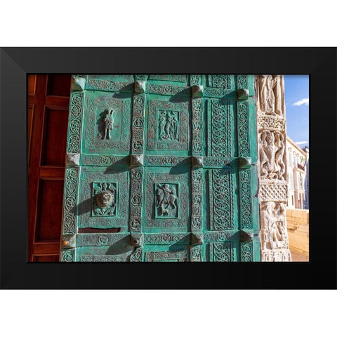 Italy-Apulia-Trani-Trani San Nicola Pellegrino cathedral Intricately carved door Black Modern Wood Framed Art Print by Wilson, Emily
