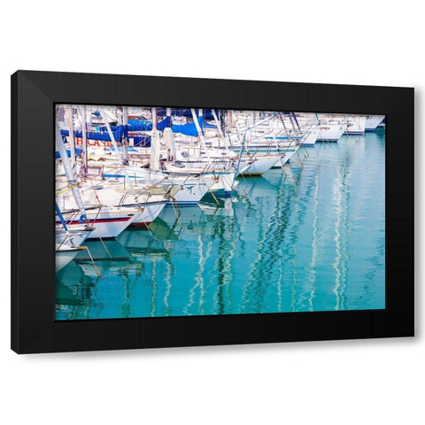 White sailboats in blue water Black Modern Wood Framed Art Print with Double Matting by Wilson, Emily