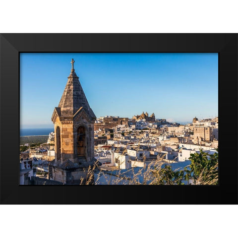Italy-Apulia-Province of Brindisi-Ostuni View over the town with unidentified church bell tower Black Modern Wood Framed Art Print by Wilson, Emily