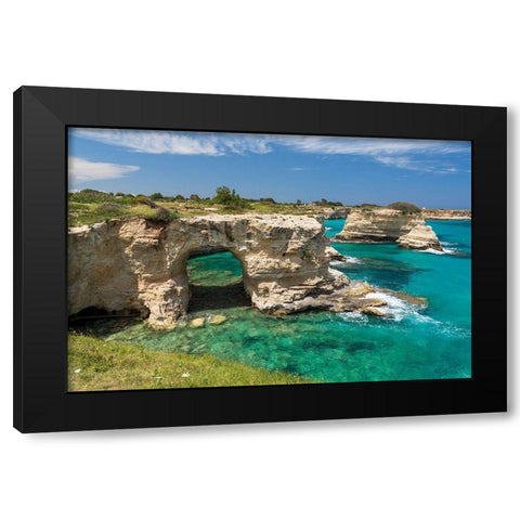Italy-Apulia-Province of Lecce-Melendugno Torre SantAndrea Eroded limestone cliffs Black Modern Wood Framed Art Print by Wilson, Emily