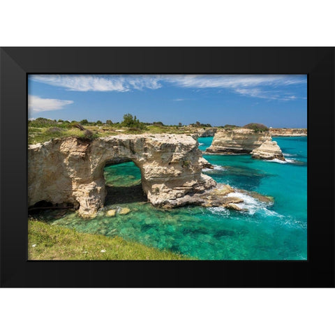 Italy-Apulia-Province of Lecce-Melendugno Torre SantAndrea Eroded limestone cliffs Black Modern Wood Framed Art Print by Wilson, Emily
