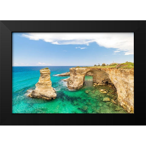 Italy-Apulia-Province of Lecce-Melendugno The Faraglioni of Torre SantAndrea Black Modern Wood Framed Art Print by Wilson, Emily