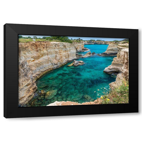 Italy-Apulia-Province of Lecce-Melendugno The Faraglioni of Torre SantAndrea Black Modern Wood Framed Art Print by Wilson, Emily