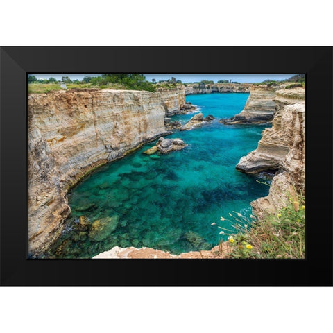 Italy-Apulia-Province of Lecce-Melendugno The Faraglioni of Torre SantAndrea Black Modern Wood Framed Art Print by Wilson, Emily