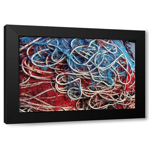 Italy-Apulia-Province of Lecce-Gallipoli Texture detail of fishing nets in red-white-and blue Black Modern Wood Framed Art Print with Double Matting by Wilson, Emily