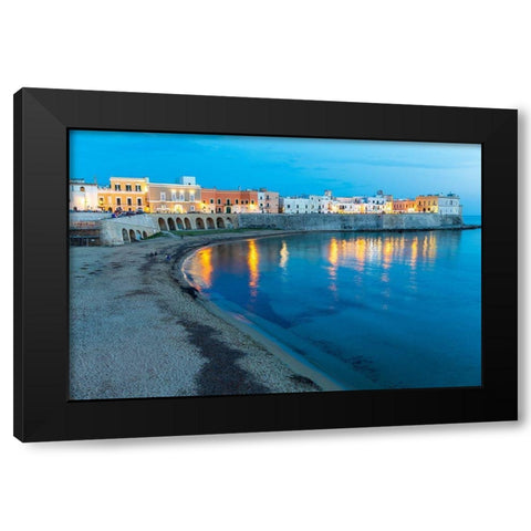 Italy-Apulia-Province of Lecce-Gallipoli Beach and old town section over the Ionian Sea at dusk Black Modern Wood Framed Art Print by Wilson, Emily