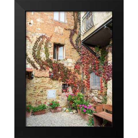 Italy-Chianti Back street alleyway with fall colored climbing vine Black Modern Wood Framed Art Print by Eggers, Julie