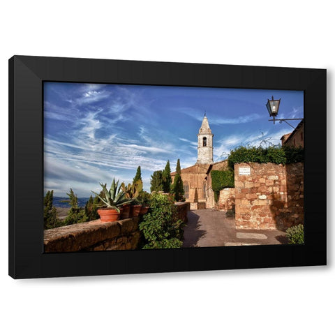 Italy-Tuscany-Pienza The bell tower of the Duomo Santa Maria Assunta Cathedral Black Modern Wood Framed Art Print with Double Matting by Eggers, Julie