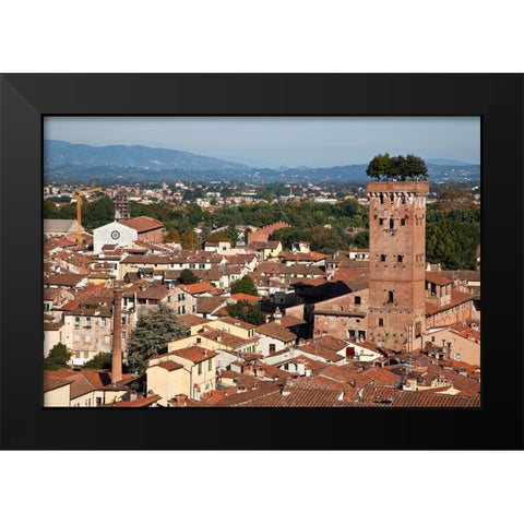 Italy-Tuscany-Lucca The rooftops of the historic center of Lucca and the Guinigi tower Black Modern Wood Framed Art Print by Eggers, Julie