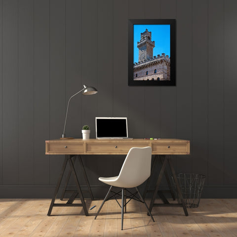 Italy-Tuscany-Montepulciano Palazzo Comunale (City Hall) and Palazzo Tanugi in the hill town Black Modern Wood Framed Art Print by Eggers, Julie