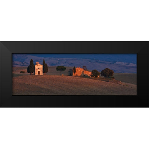 Italy-Tuscany-Pienza The Cappella della Madonna di Vitaleta at sunset Black Modern Wood Framed Art Print by Eggers, Julie