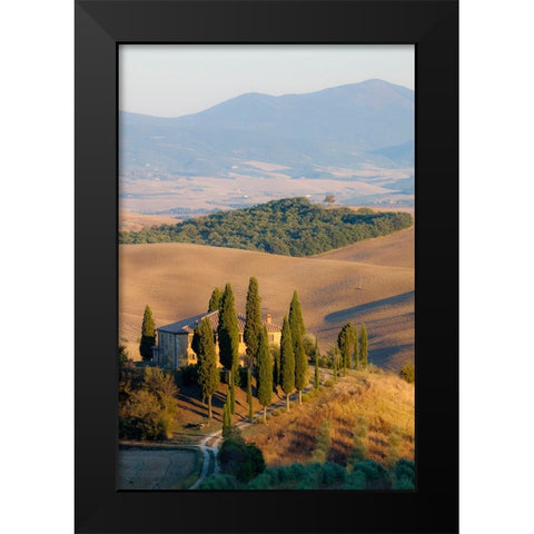 Italy-Tuscany Belvedere House-Olive trees-and vineyards near San Quirico dOrcia Black Modern Wood Framed Art Print by Eggers, Julie
