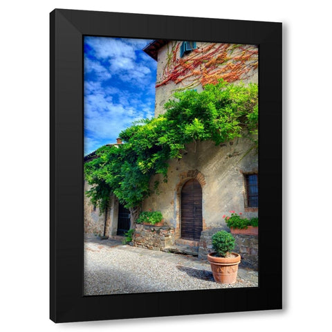 Italy-Tuscany Courtyard of an agriturismo near the hill town of Montalcino Black Modern Wood Framed Art Print with Double Matting by Eggers, Julie