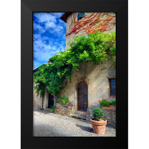 Italy-Tuscany Courtyard of an agriturismo near the hill town of Montalcino Black Modern Wood Framed Art Print by Eggers, Julie