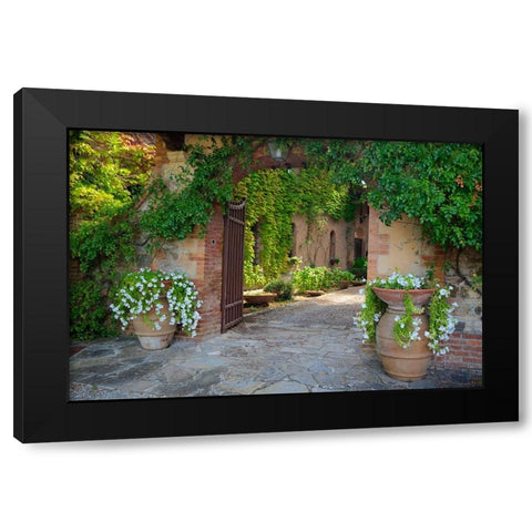 Italy-Tuscany Courtyard of an agriturismo near the hill town of Montalcino Black Modern Wood Framed Art Print by Eggers, Julie