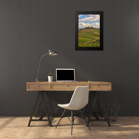 Italy-Tuscany A view of the vineyards and villa in Chianti region of Tuscany-Italy Black Modern Wood Framed Art Print by Eggers, Julie