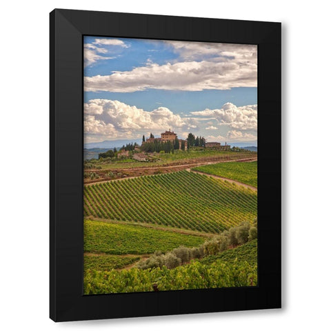 Italy-Tuscany A view of the vineyards and villa in Chianti region of Tuscany-Italy Black Modern Wood Framed Art Print by Eggers, Julie