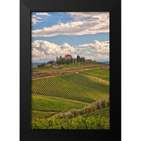 Italy-Tuscany A view of the vineyards and villa in Chianti region of Tuscany-Italy Black Modern Wood Framed Art Print by Eggers, Julie