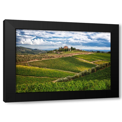 Italy-Tuscany A view of the vineyards and villa in Chianti region of Tuscany-Italy Black Modern Wood Framed Art Print by Eggers, Julie