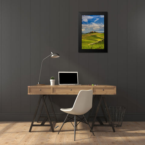 Italy-Tuscany A view of the vineyards and villa in Chianti region of Tuscany-Italy Black Modern Wood Framed Art Print by Eggers, Julie
