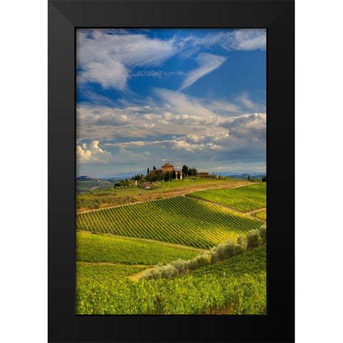 Italy-Tuscany A view of the vineyards and villa in Chianti region of Tuscany-Italy Black Modern Wood Framed Art Print by Eggers, Julie