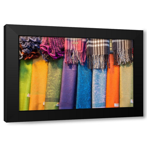 Italy-Venice Colorful scarfs on display and for sale along the streets of Venice Black Modern Wood Framed Art Print by Eggers, Julie
