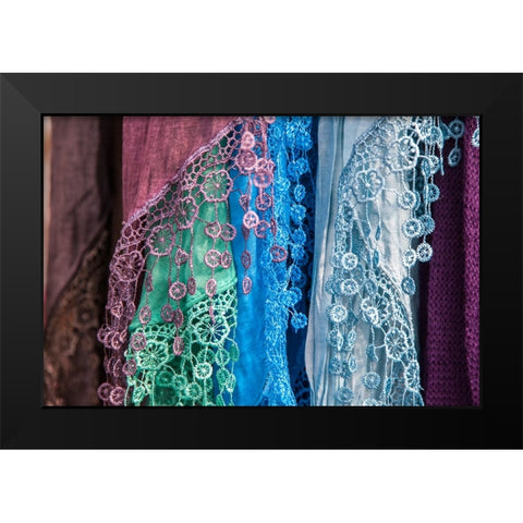 Italy-Venice Colorful Venetian scarfs Black Modern Wood Framed Art Print by Eggers, Julie