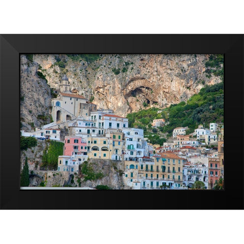Italy-Amalfi Colorful buildings in the coastal town of Amalfi Black Modern Wood Framed Art Print by Eggers, Julie