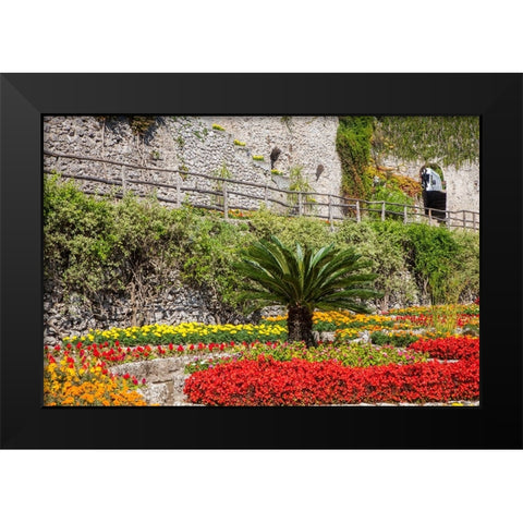 Italy-Campania-Ravello Flower garden of Villa Rufolo over looking the Amalfi Coast Black Modern Wood Framed Art Print by Eggers, Julie