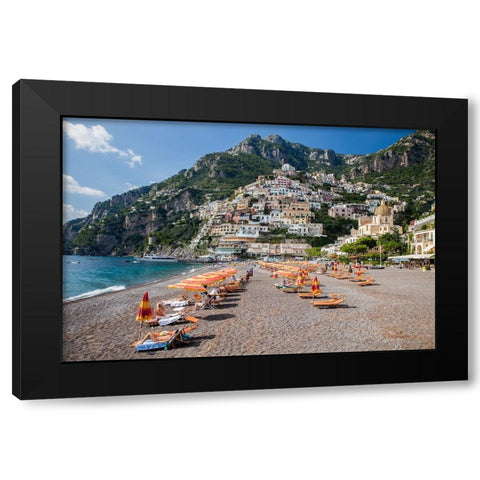 Italy-Positano Beautiful Beach of the Town of Positano with sunbathers Black Modern Wood Framed Art Print with Double Matting by Eggers, Julie