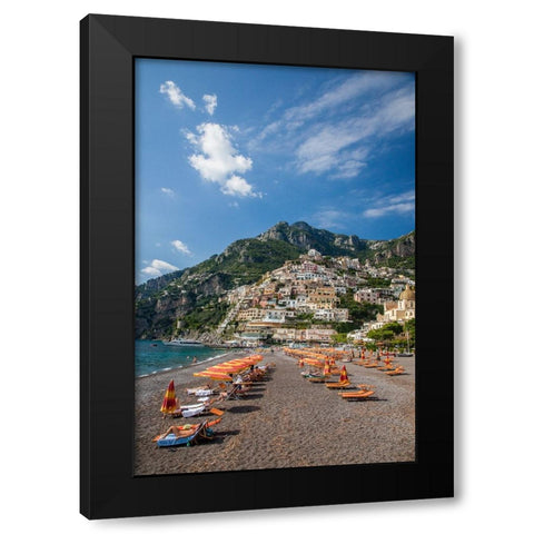 Italy-Positano Beautiful Beach of the Town of Positano with sunbathers Black Modern Wood Framed Art Print with Double Matting by Eggers, Julie
