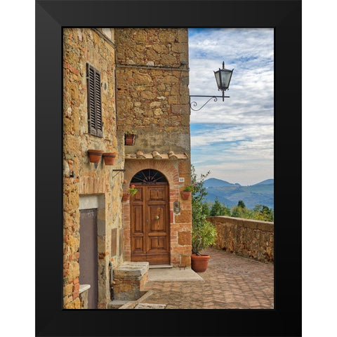 Italy-Tuscany-Pienza Entrance to a home Black Modern Wood Framed Art Print by Eggers, Julie