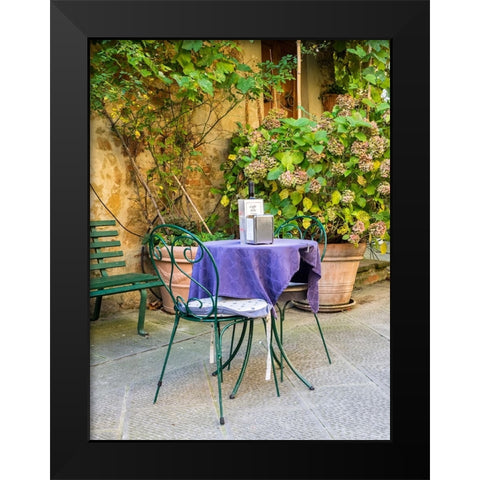 Italy-Tuscany-Pienza Restaurant outside dining along the streets Black Modern Wood Framed Art Print by Eggers, Julie