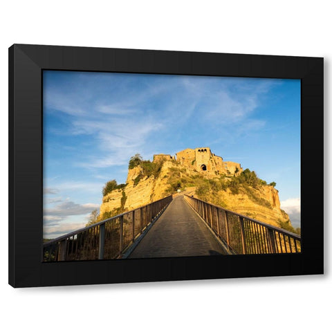 Italy-Tuscany-Civita di Bagnoregio Evening view of the bridge Black Modern Wood Framed Art Print with Double Matting by Eggers, Julie