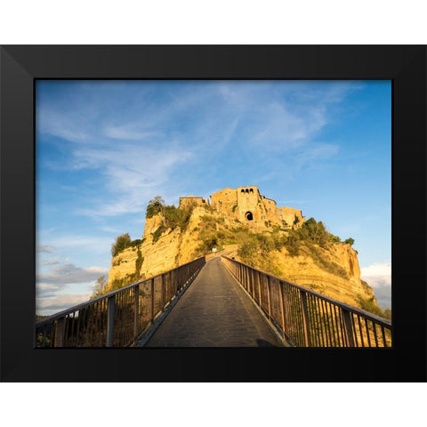 Italy-Tuscany-Civita di Bagnoregio Evening view of the bridge Black Modern Wood Framed Art Print by Eggers, Julie